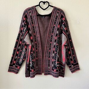 Metaphor Black Pink Boho Aztec South Western Open Front Cardigan Sweater XL